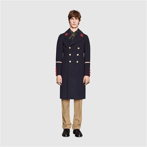 gucci wool coat with web white|Gucci cashmere coat.